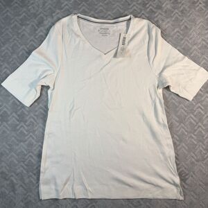 Chico’s Ultimate Tee Small (0) White Elbow Sleeve V-Neck T-shirt Cotton NWT